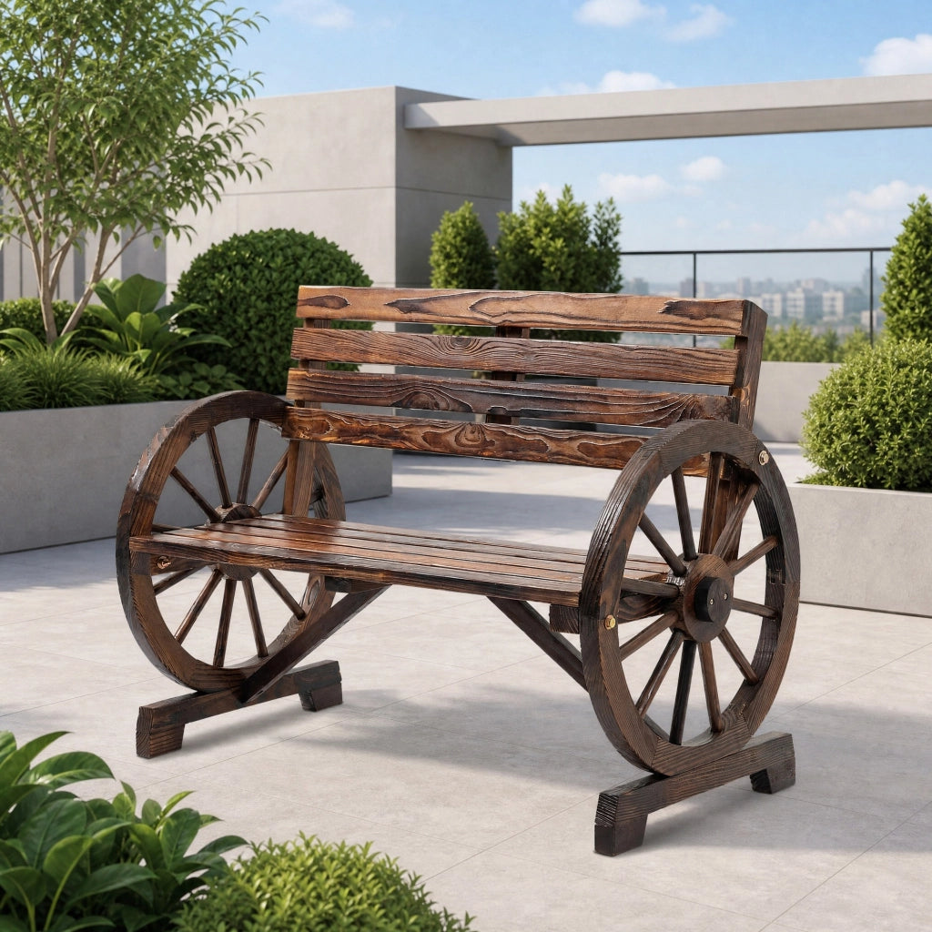 PANCA da giardino 2 posti stile rustico 105,5x56x79 cm legno marrone