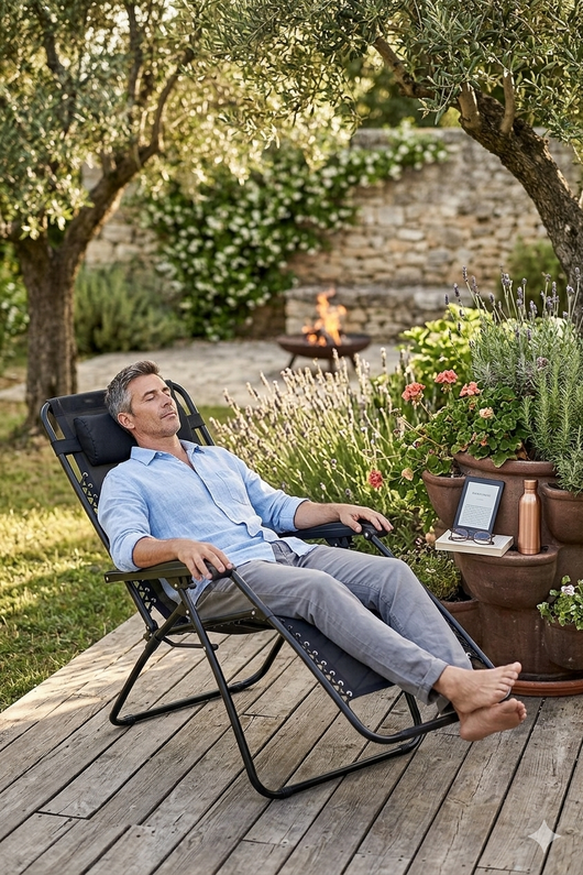 Sedia Sdraio Zero Gravity Reclinabile Pieghevole in Acciaio e Textilene Siesta Nera