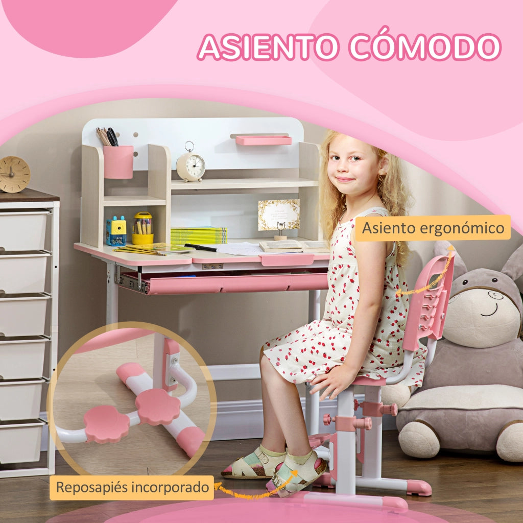 Scrivania per Bambini con Sedia ¨C zephmum ¨C 80x52x88-109 cm Rosa