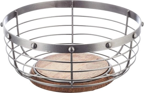 Scaletta per Frutta Industriale - Stile Vintage - 1 pezzo - Miele e Grigio - Legno di Mango e Metallo - 28 x 12 cm