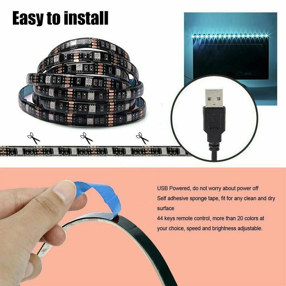 Trade Shop - Kit Tv Striscia Strip Led Usb Rgb 5v Per Retroilluminazione 2 Mt 3 Mt 5 Mt -