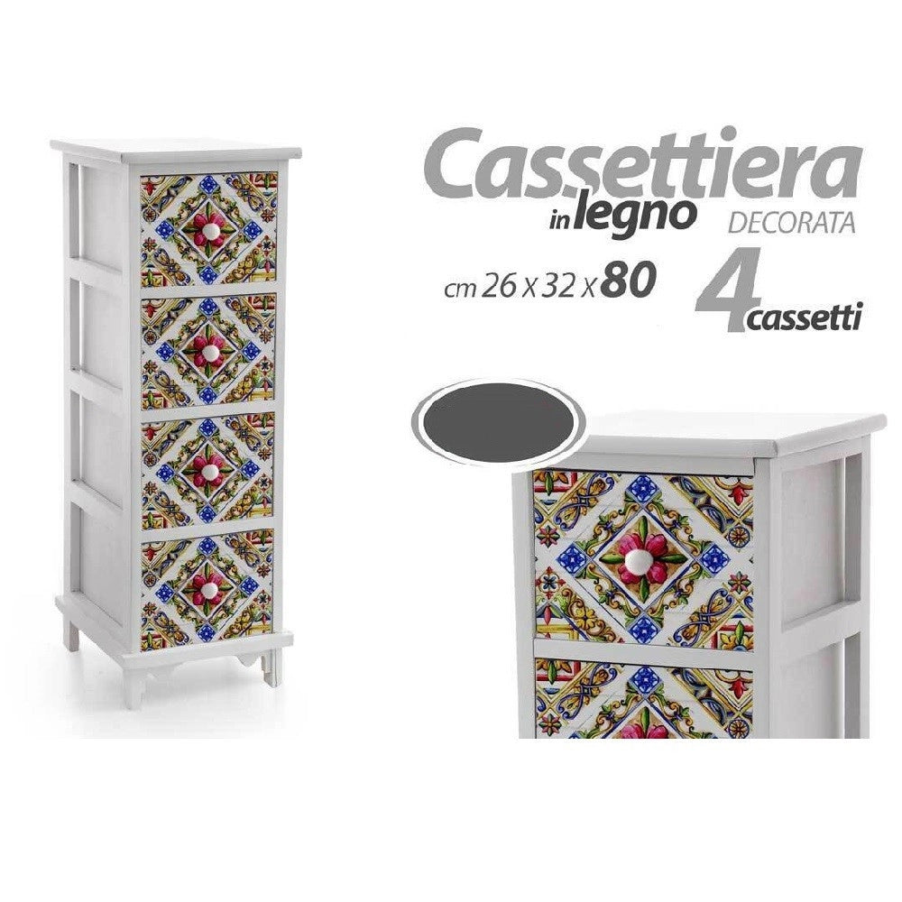 Trade Shop - Cassettiera Legno 4 Cassetti Slim Salvaspazio Salotto Camera 80x26x32 Cm 829406 -