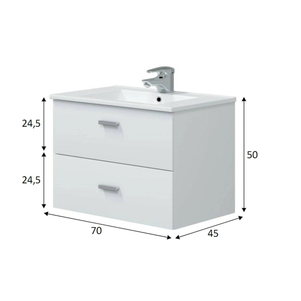 Mobile sottolavabo Tico, Mobiletto da bagno, Contenitore porta lavabo, Armadio per lavandino, 70x45 h50 cm, Bianco lucido