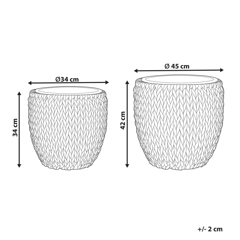 Set di 2 vasi per piante marrone PE Rattan rotondo per interni e per esterni con inserto in plastica
