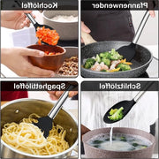 Set di utensili per la cucina in silicone con maniglia in acciaio inossidabile, rivestimento antiaderente, termoresistente, facile da pulire - nero.