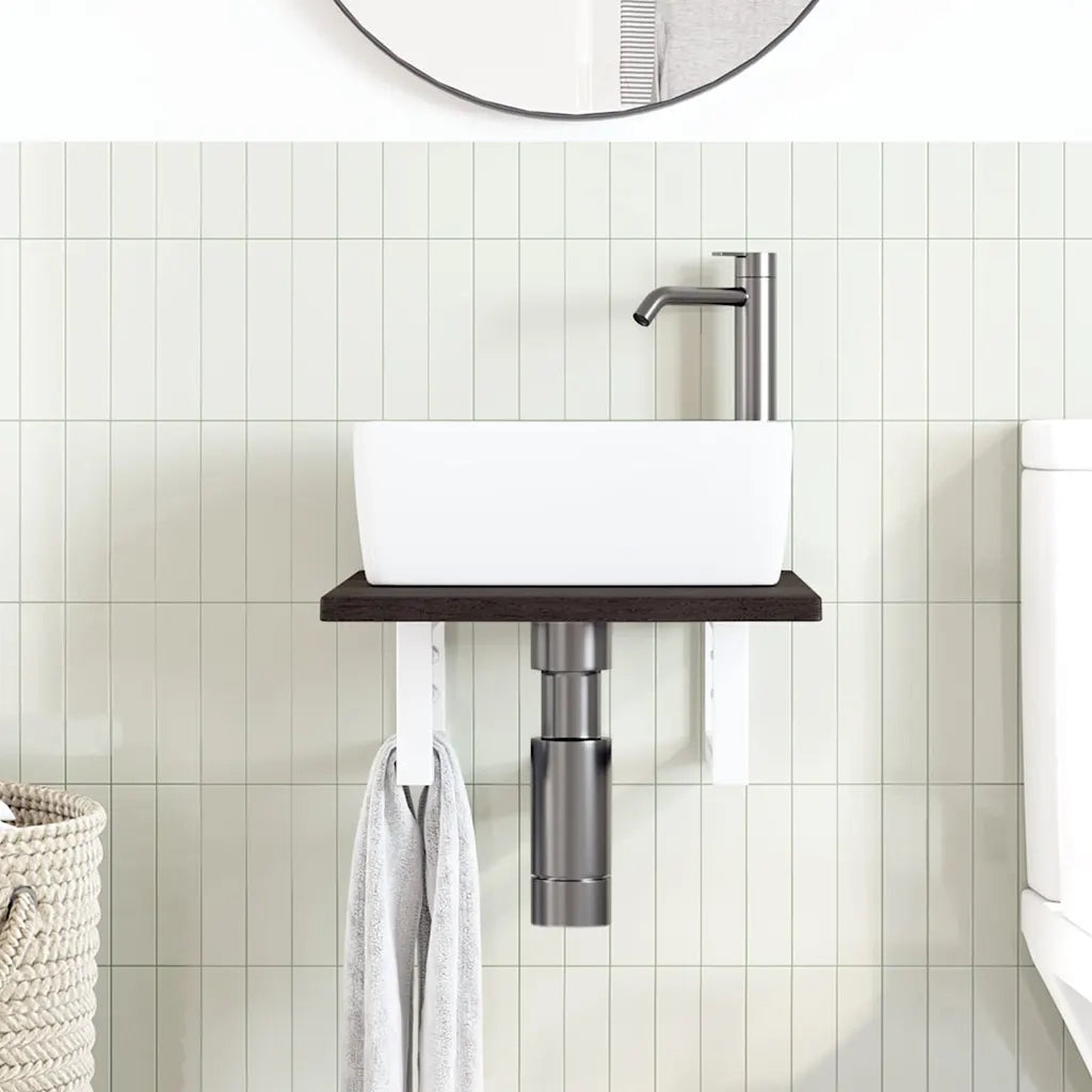 Ripiano a Parete per Lavabo in Acciaio e Massello di Rovere