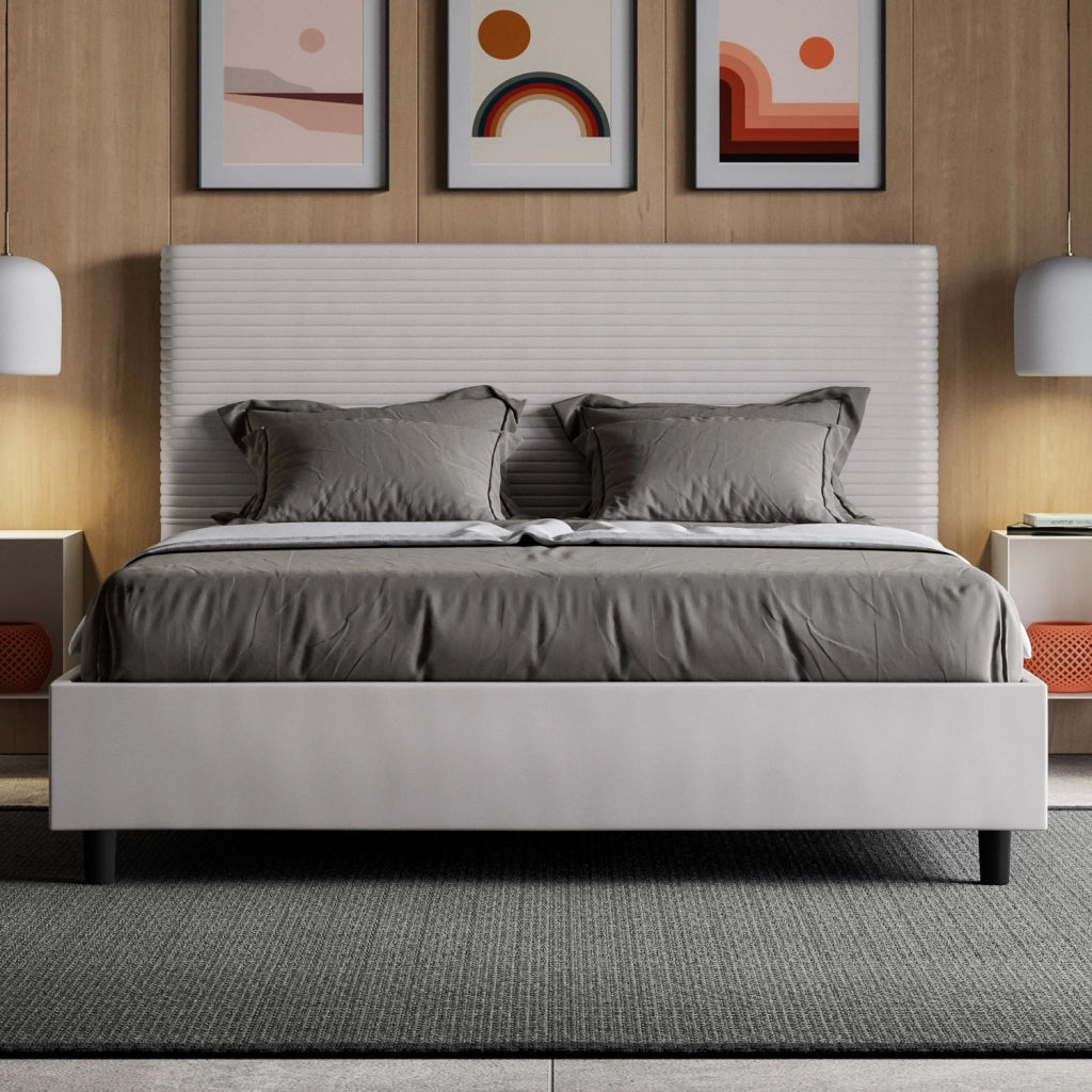BS COM Letto queen size contenitore imbottito 150x200 similpelle bianco