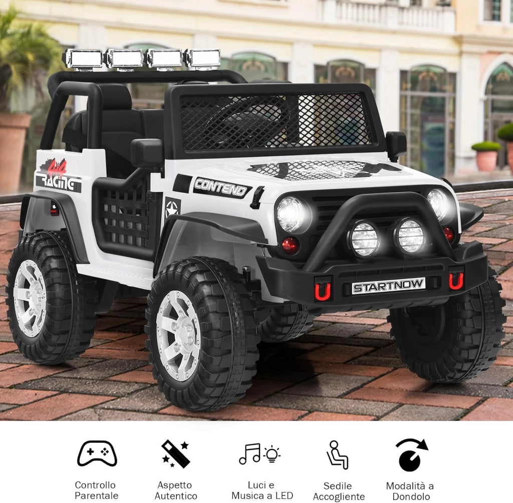 12V Auto Elettrica per Bambini, Macchina per Bambini con Telecomando, 3 Velocità, con Luci Musica MP3 e Radio, Veicolo Elettrico per Bambini 3+ Anni (Bianco)