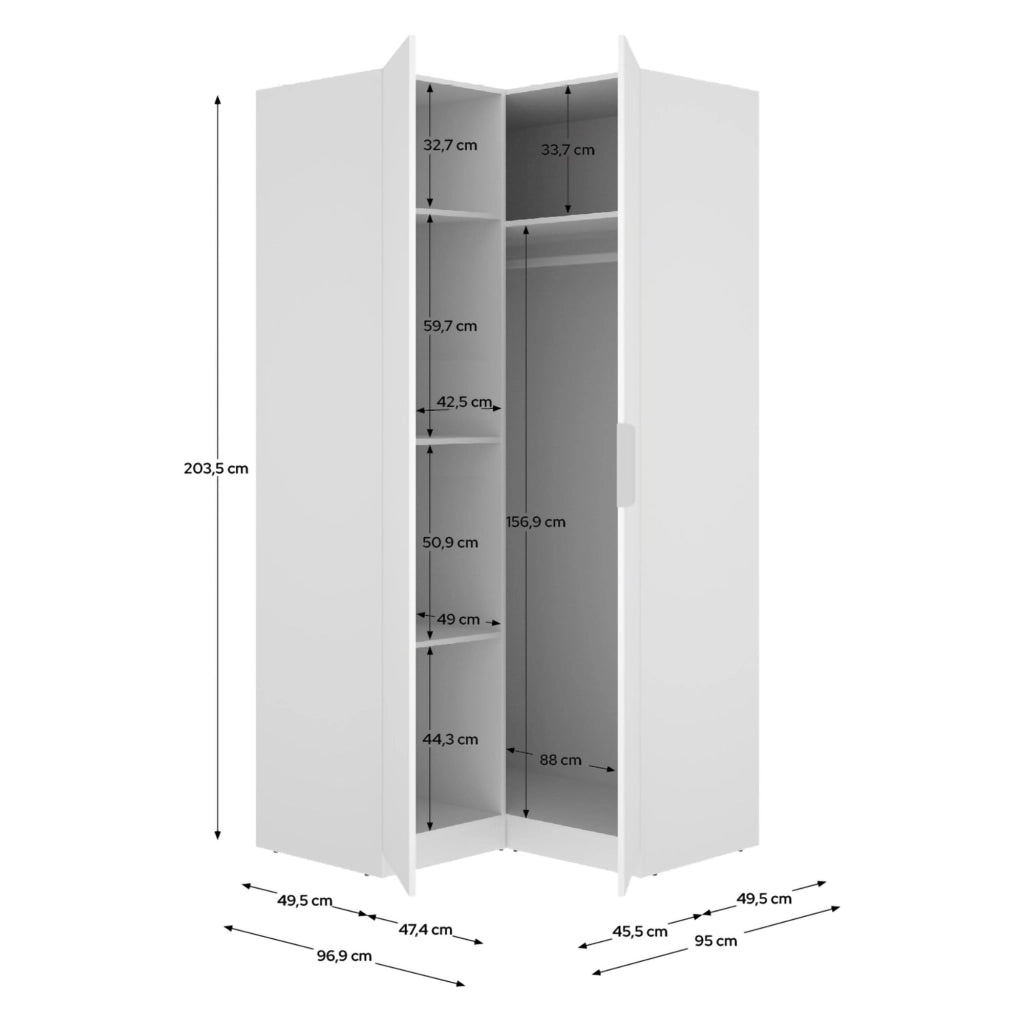 Armadio Camera da Letto Luber, Guardaroba 2 Ante Appendiabiti, 95x204h cm Bianco