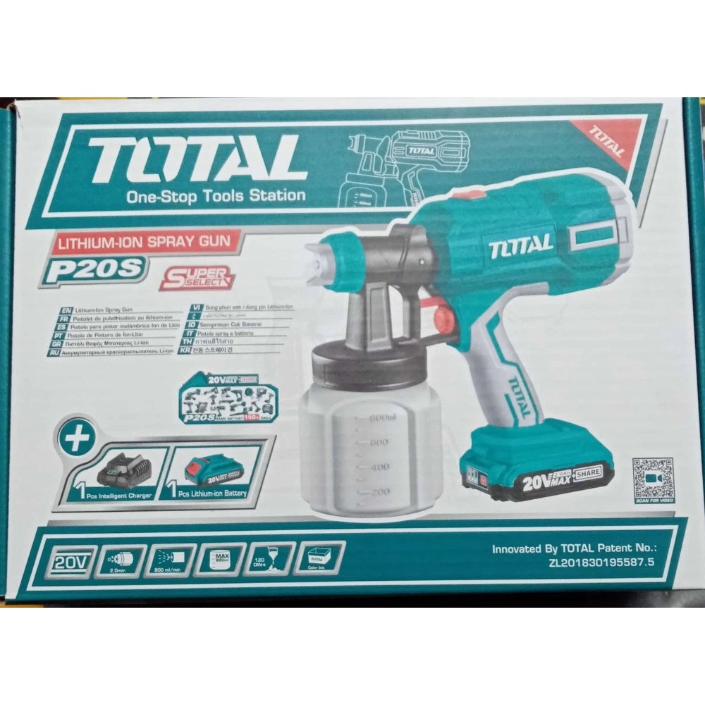 Total pistola a spruzzo per vernici 20v con una batteria da 2ah e caricabatteria