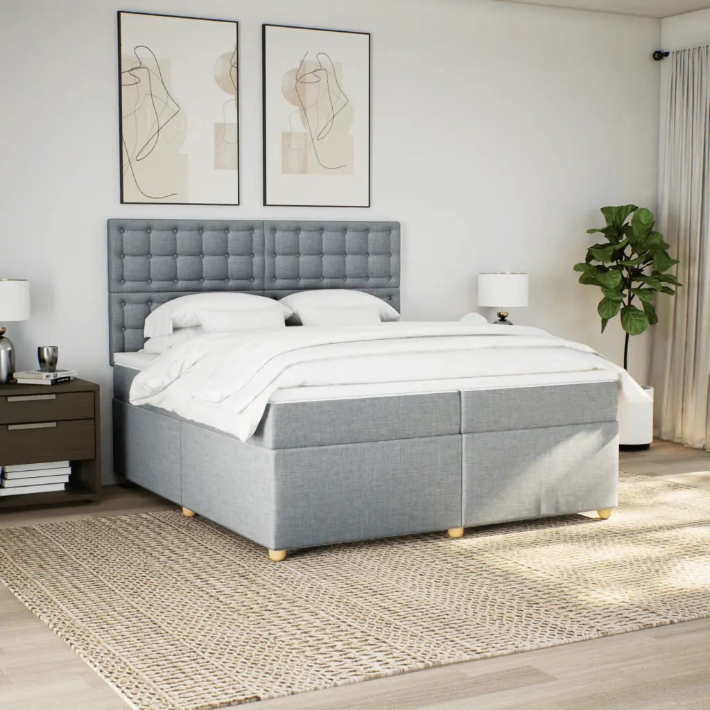 Giroletto a Molle con Materasso Grigio Chiaro 200x200cm Tessuto