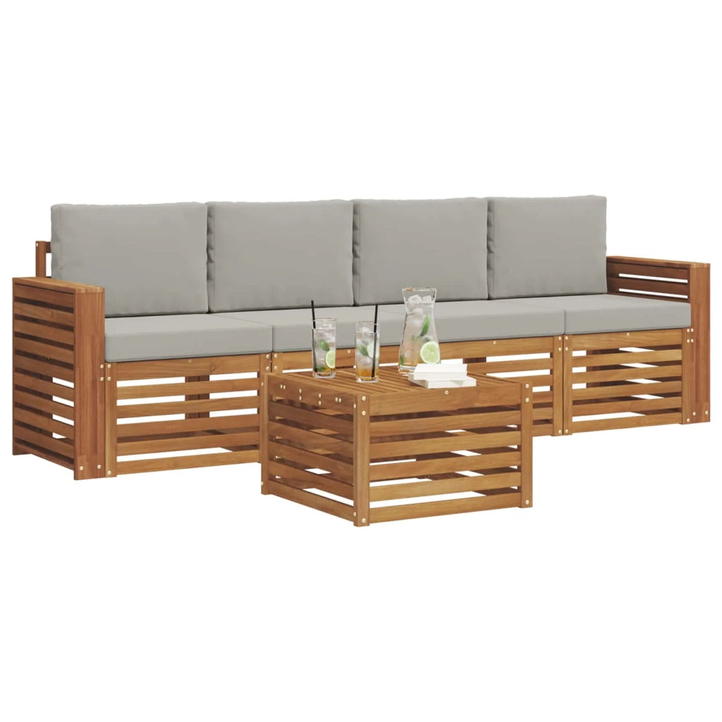 Set divani con cuscino 5 pcs Grigio Naturale e Chiaro 3374336