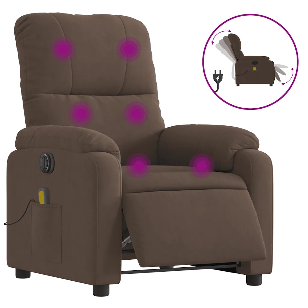 Poltrona Reclinabile Massaggiante | Sedia Relax Elettrica Marrone Microfibra