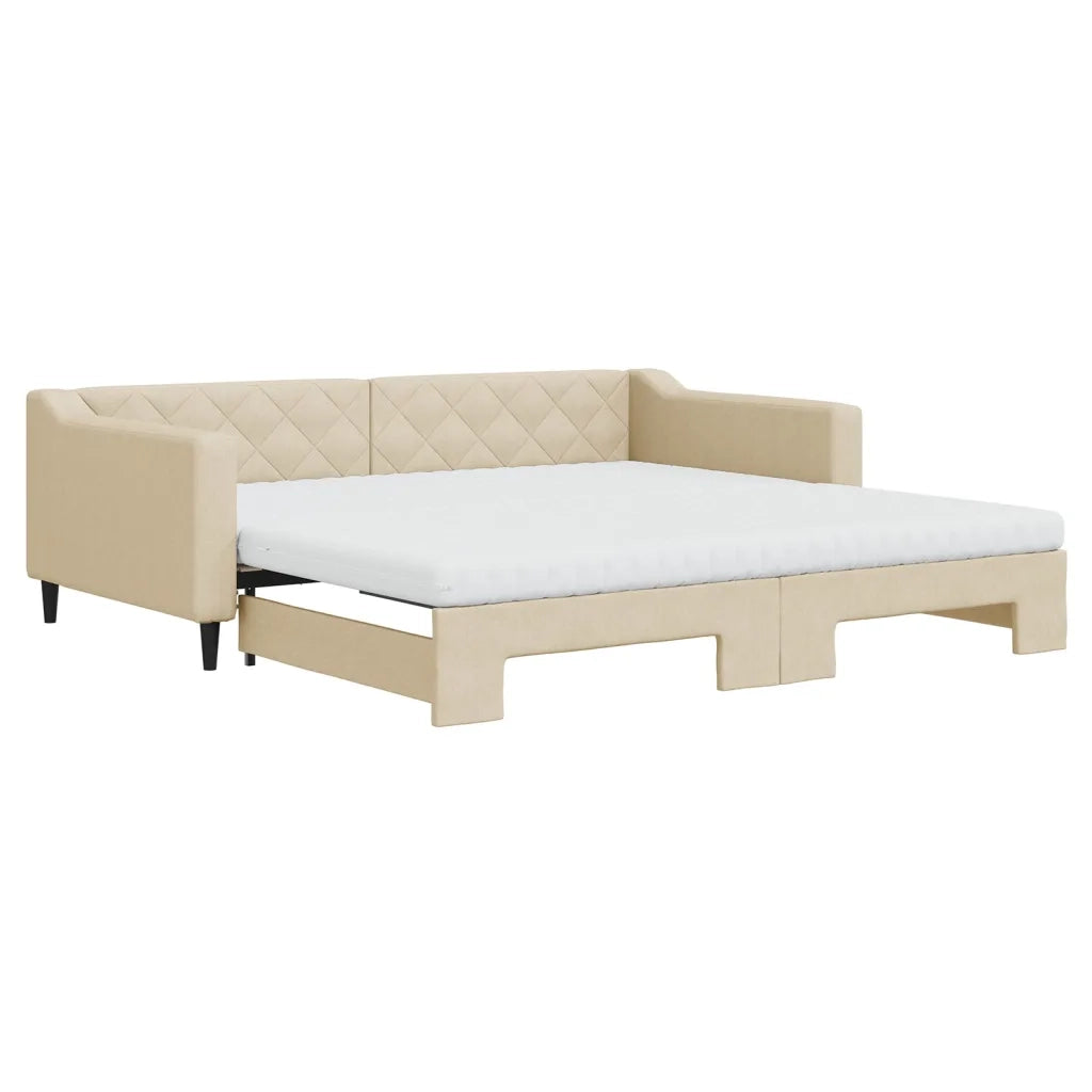 Divano Letto Estraibile con Materassi Crema 100x200 cm Tessuto 3197453