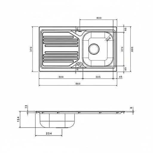 Lavello incasso in acciaio inox 86 cm gocciolatoio SX  - Cromo
