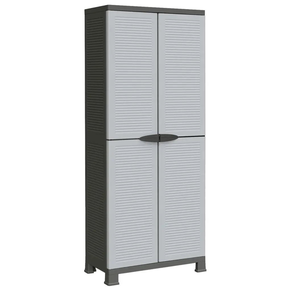 Mobile contenitore compatto 68 x 39 x 171 cm con 2 ante e 6 ripiani di design in plastica grigia 02_0046948