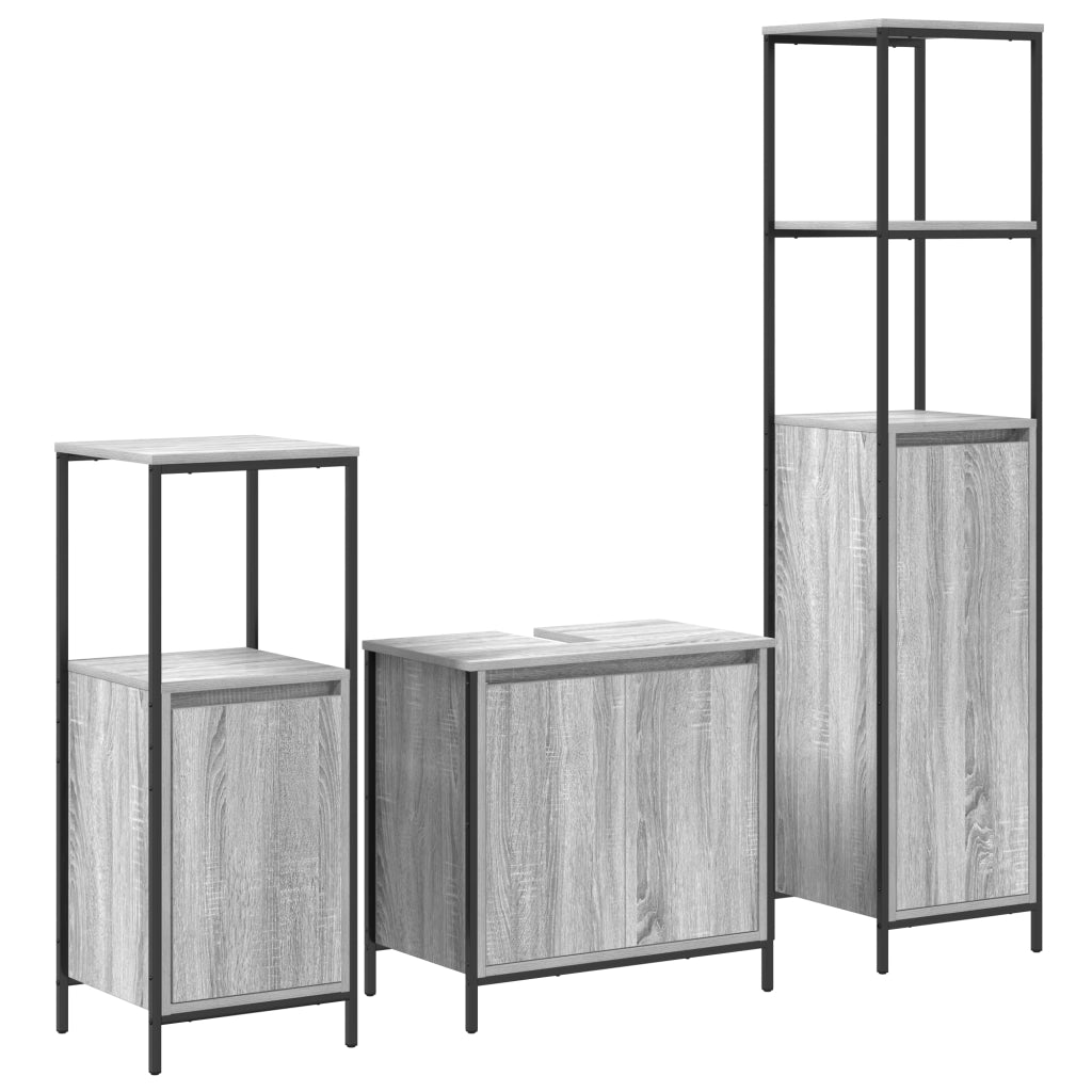 Set di Mobili da Bagno a 3 Pezzi in Legno Ingegnerizzato Grigio Sonoma