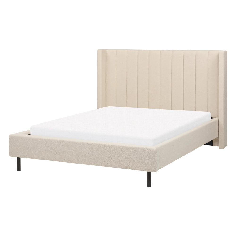 Letto matrimoniale con doghe 180 x 200 cm tessuto bouclè di colore beige stile glam moderno