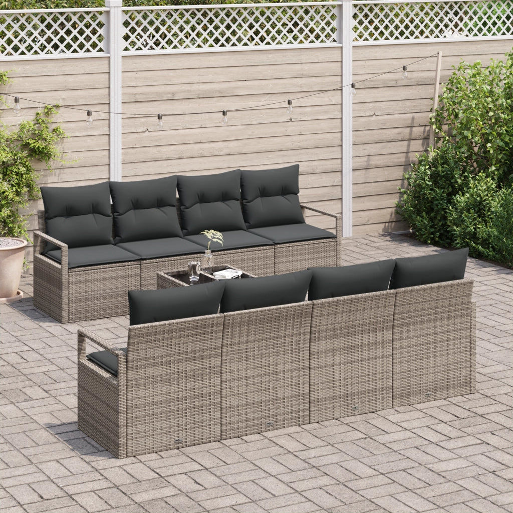 Set Divano Giardino 9 Pezzi con Cuscini Grigio Rattan Polimerico