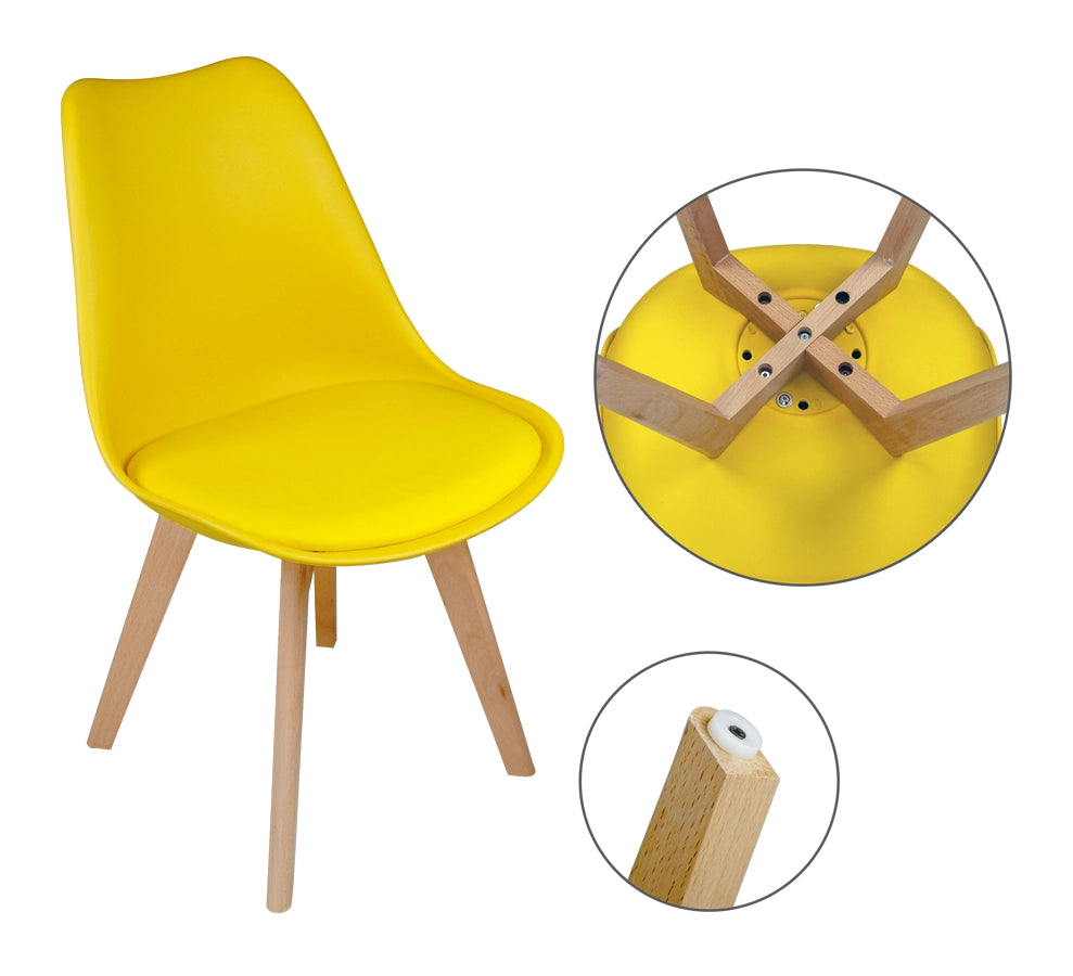 Sedia in plastica gialla, sedia da pranzo piede in legno (2 pz) - Mia - SD16MIPL