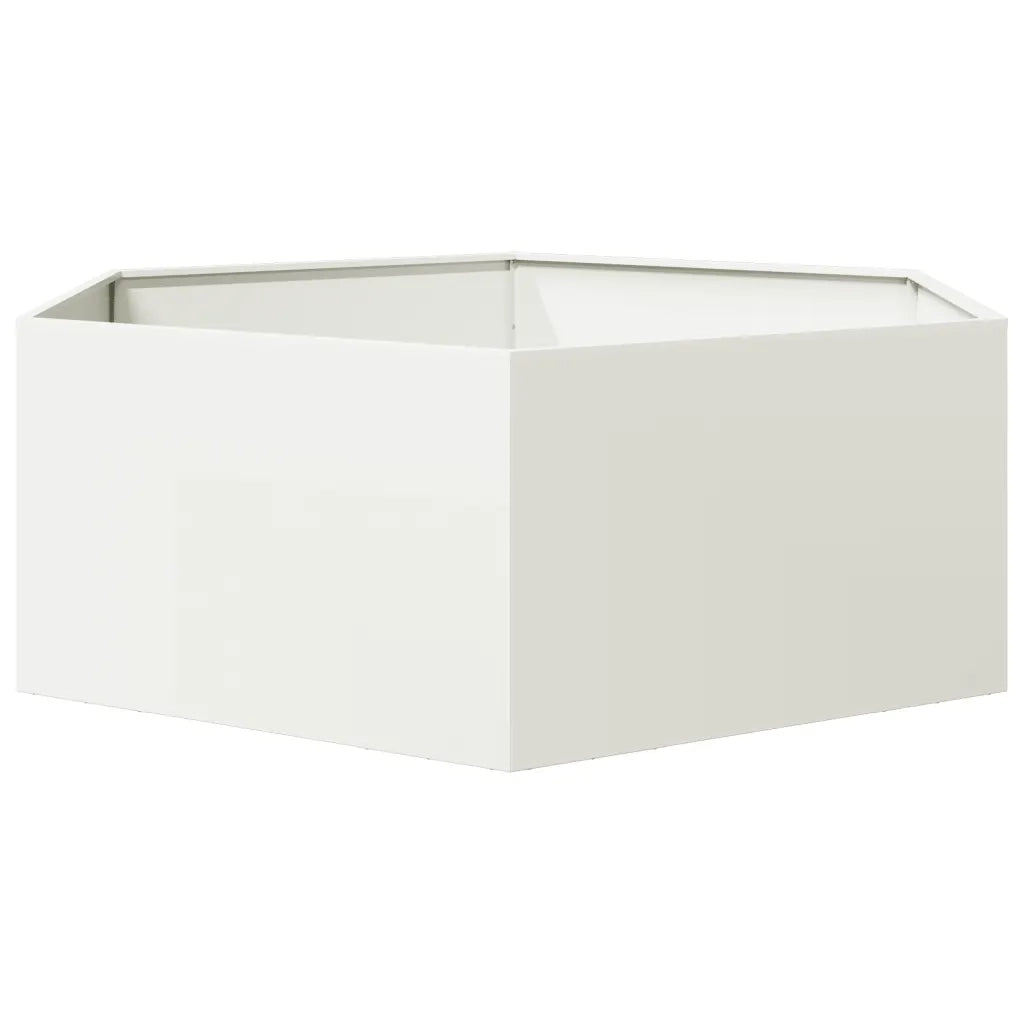 Fioriera da Giardino Bianca Esagono 138x120x45 cm in Acciaio 851137