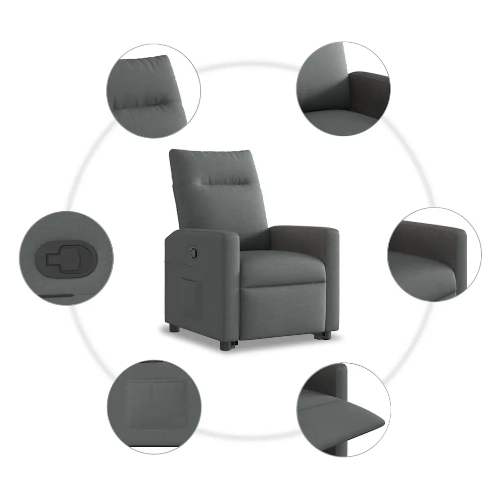 Poltrona | Sedia Relax Alzapersona Reclinabile Grigio Scuro in Tessuto