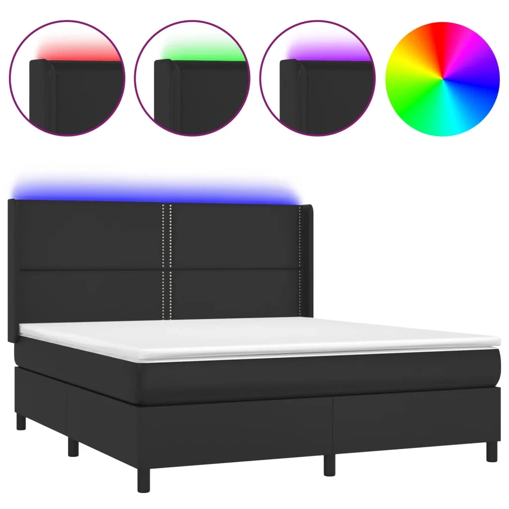 Giroletto a Molle con Materasso e LED Nero 180x200cm Similpellecod mxl 99400