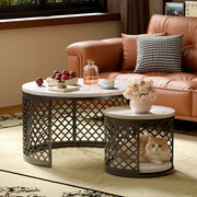 TAVOLINI DA CAFFÈ Set 2 Pezzi Rotondi 70x70x45 cm Bianco in MDF e Metallo
