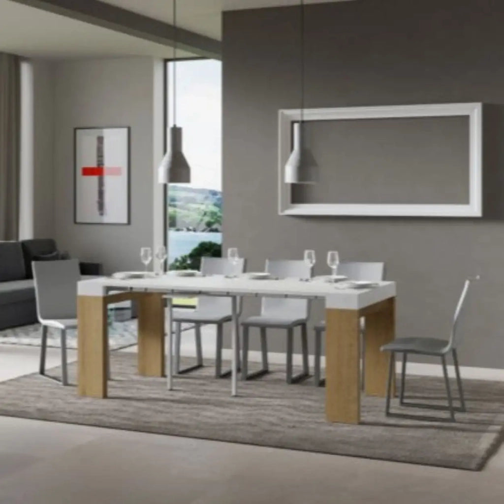 Consolle allungabile 90x40/300 cm Roxell Mix piano bianco frassino - struttura quercia natura