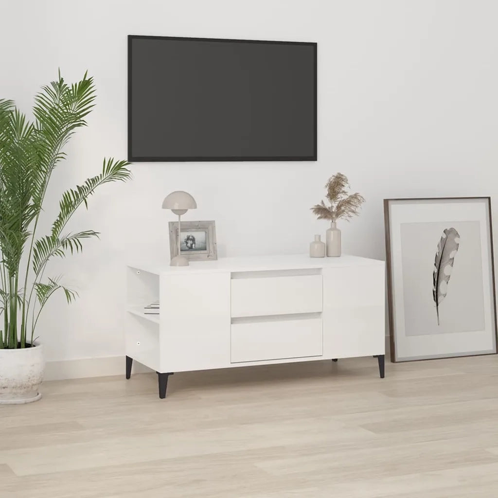 Mobile TV | Armadietto TV | Mobile Porta TV Bianco Lucido 102x44,5x50 cm Legno Multistrato