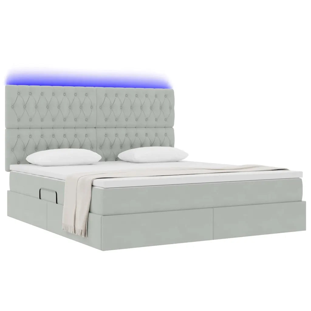 Letto con contenitore LED e materasso Grigio Chiaro