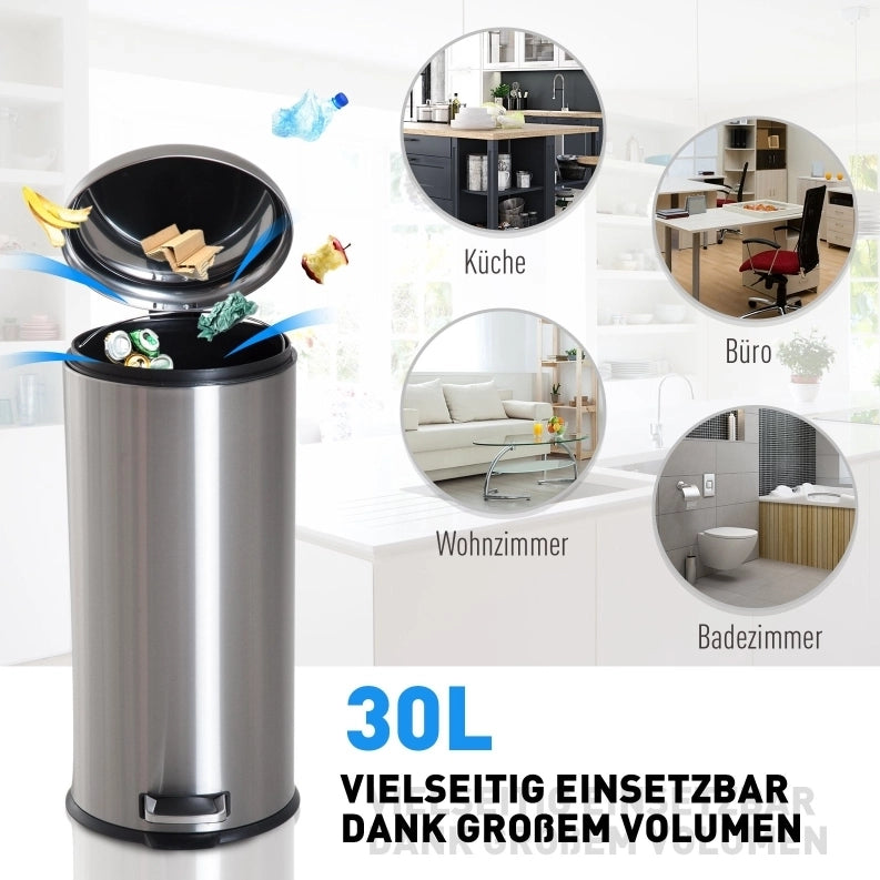 Cestino a pedale 30 L in acciaio inox argento
