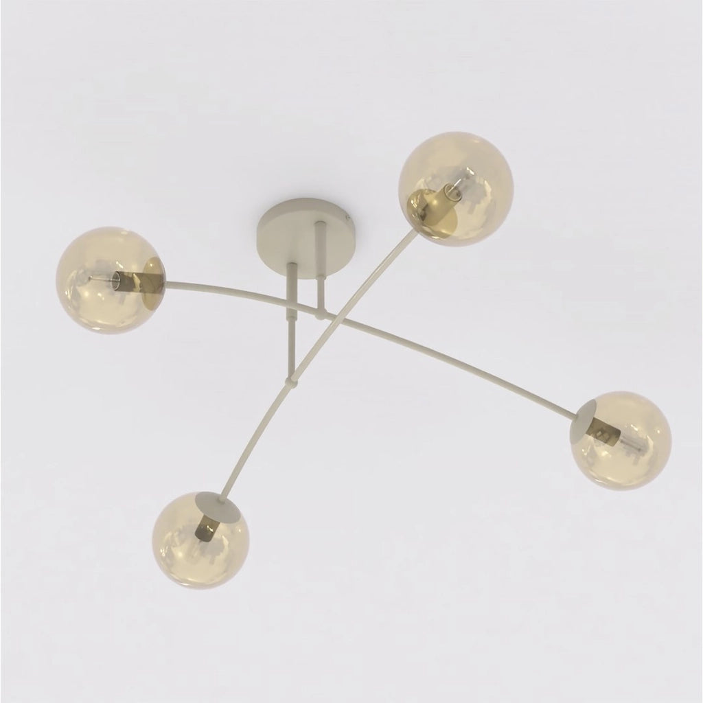 Lampada a sospensione Pregos in acciaio beige e vetro ambrato
