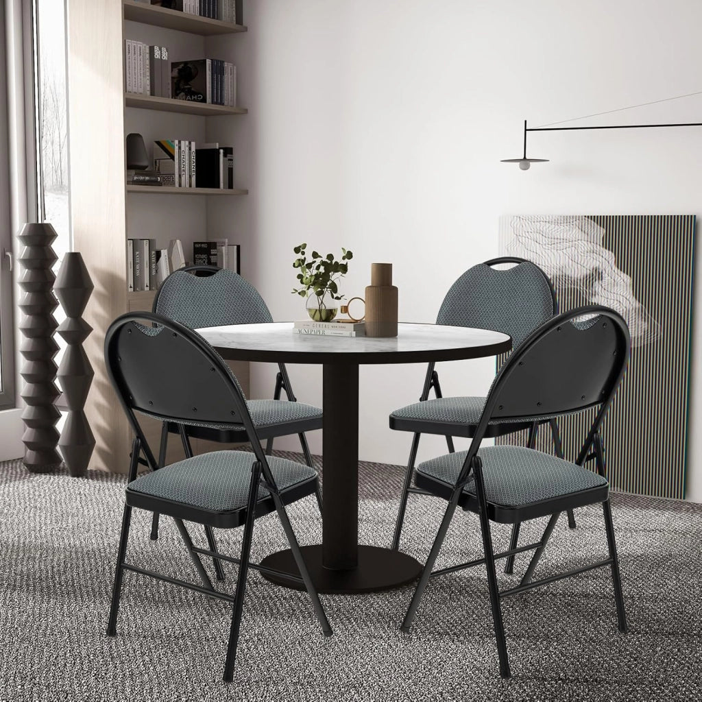 Set di 4 Sedie Pieghevoli, Sedie da Pranzo con Seduta Imbottita e Schienale Rivestito in Tessuto, con Gambe in Metallo, Sedia Portatile per Soggioro, Ufficio, Portata 120 kg (Grigio)