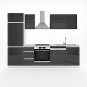 Vicco Cucina componibile Antracite lucido 270 cm senza piano di lavoro, senza maniglie con striscia LED