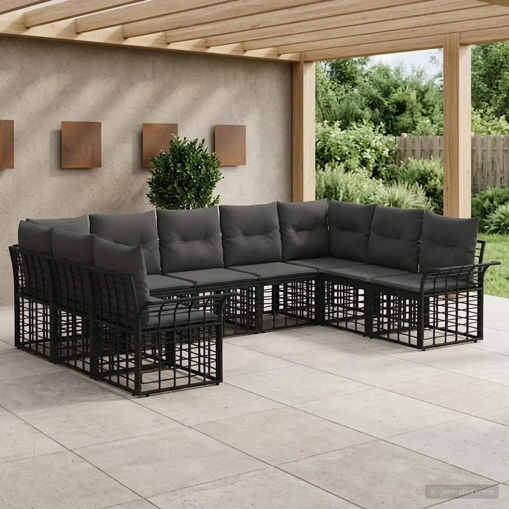 Set di divani da esterno 9 pcs Nero e Grigio scuro Poliestere 3437757