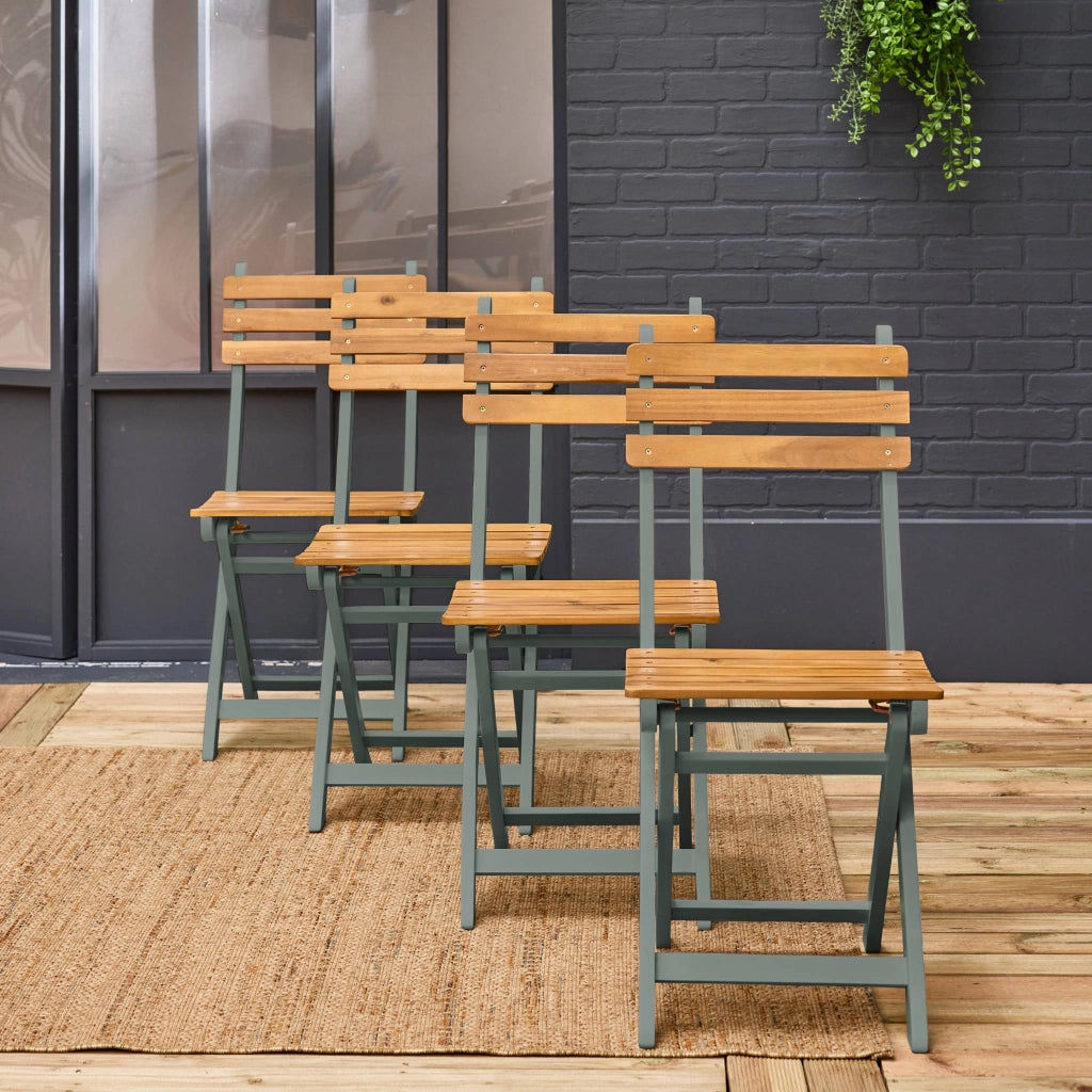 Set 4 sedie da giardino pieghevoli in acacia, verde kaki