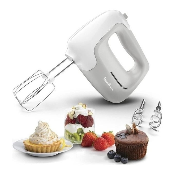Moulinex HM450B PrepMix Sbattitore Elettrico 450W 5 Velocita' Turbo 2 Fruste 2 Ganci Impastatori Acciaio Inox colore Bianco Grigio