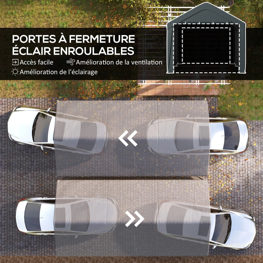 Tenda Garage 3x6 m ¨C Zephmum ¨C Grigio, Paroi Laterali Amovibili, 2 Porte Zip