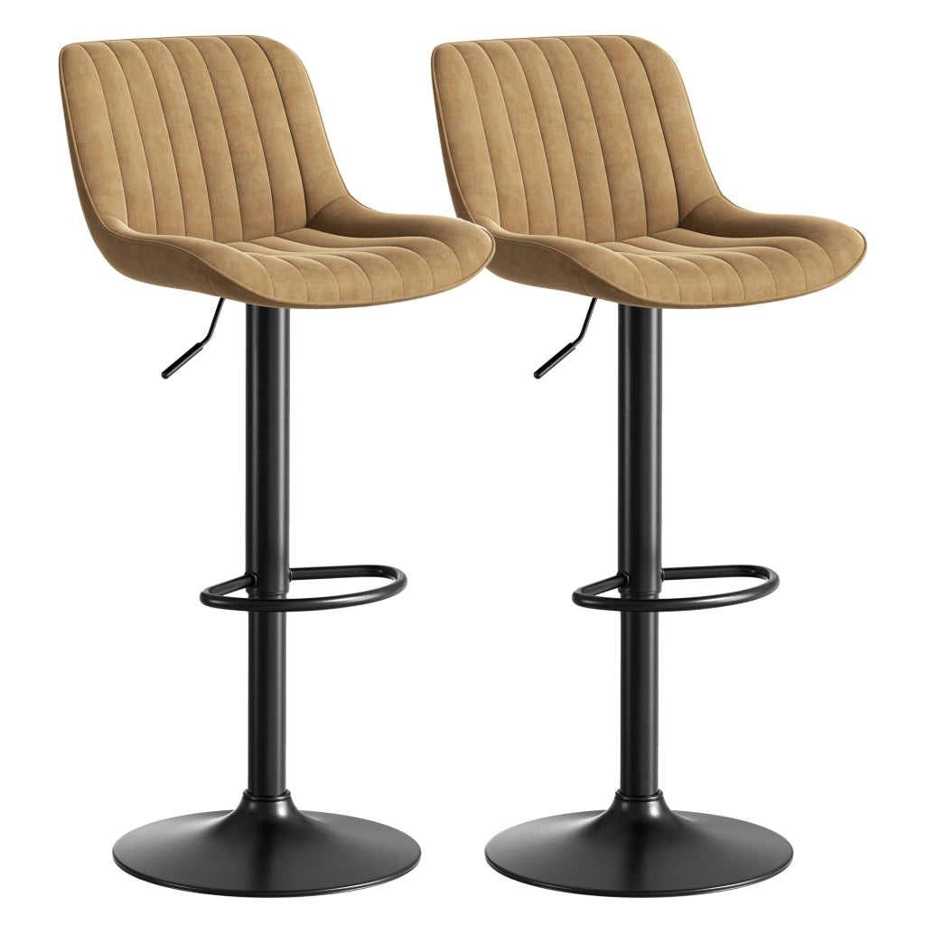 Sgabello da Bar Girevole con Altezza Regolabile e Schienale Ergonomico, in Velluto Marrone 87–109 cm
