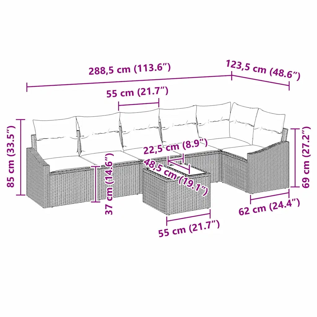 Set di divani con cuscino 7 pcs Nero polyrattan 3346753