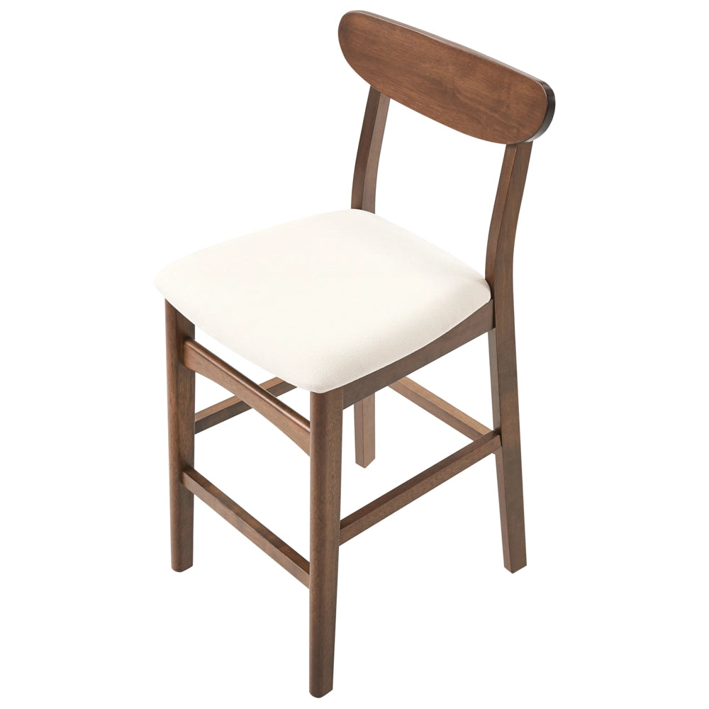Set di 2 sedie da bar in legno di gomma marrone e beige chiaro, struttura in legno di gomma, seduta in tessuto, senza braccioli, design retrò