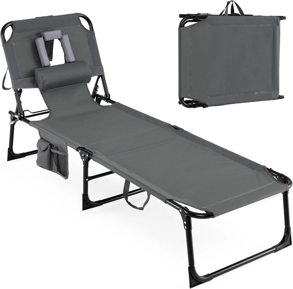 Lettino Prendisole da Spiaggia, Sdraio Mare Pieghevole Portatile con Foro per Viso e Braccia, Cuscino e Tasche Laterali, Schienale Regolabile 4 Posizioni, Portata 150 kg (Turchese)