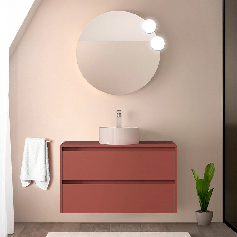 Mobile bagno sospeso 90 cm rosso satinato con top per lavabo da appoggio Gaya