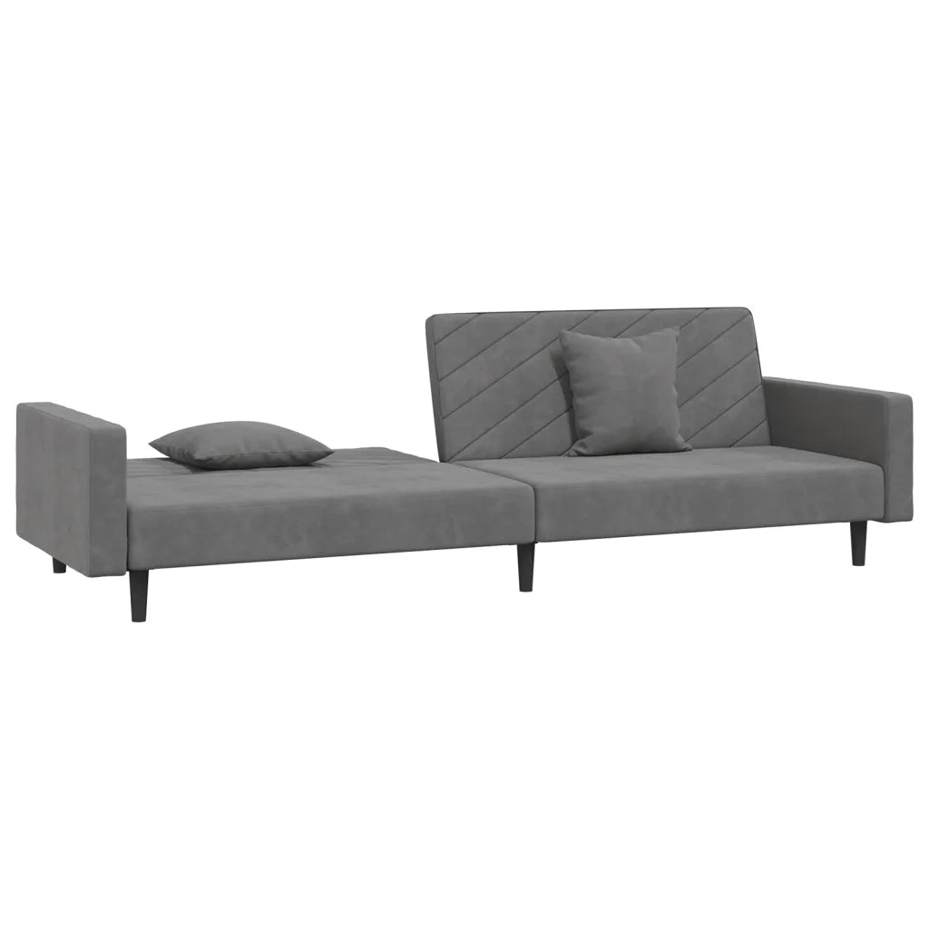 Divano Letto a 2 Posti con 2 Cuscini Grigio Scuro in Velluto 375919