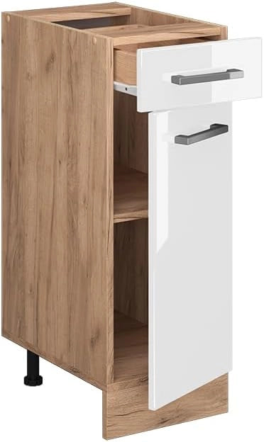 Mobiletto base per cucina R-Line, Bianco lucido, 30 cm senza piano di lavoro, per la libera combinazione all'interno di sistemi cucina modulari