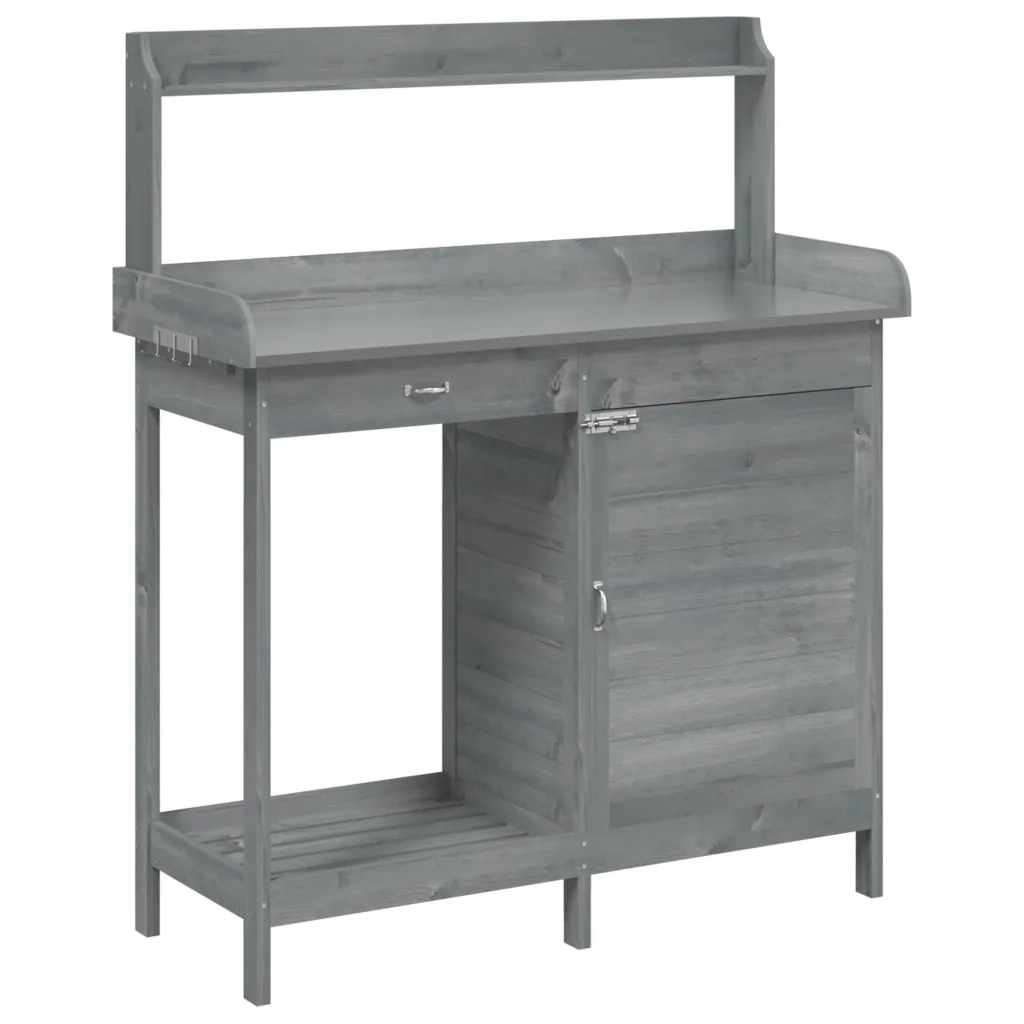 Tavolo da giardinaggio con armadietto da giardino 110,5 x 45 x 124,5 cm design moderno e funzionale in legno massello grigio 02_0046206