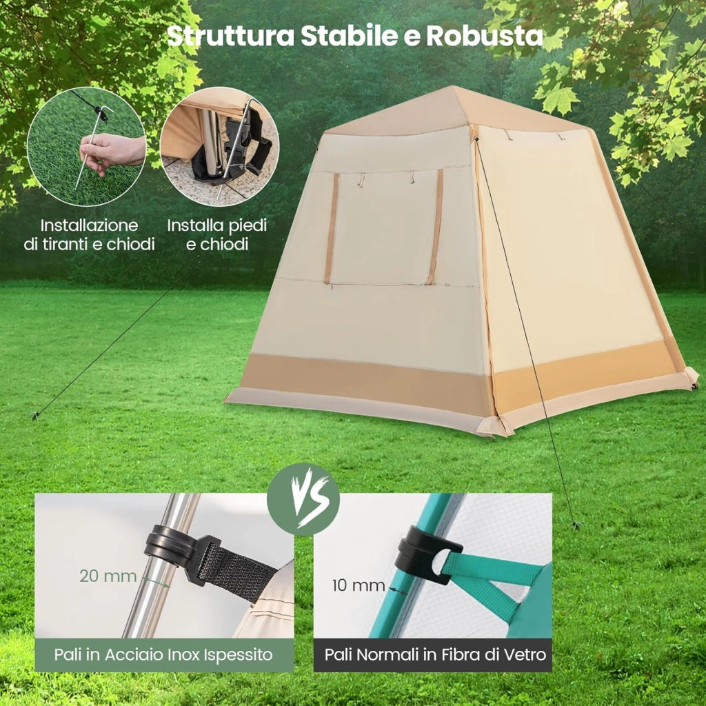Tenda da Spiaggia Adatta a 4-6 Persone, Tenda Impermeabile e Pieghevole a Doppio Strato con Borsa Portatile per Campeggio e Viaggio, 330 x 270 x 200 cm