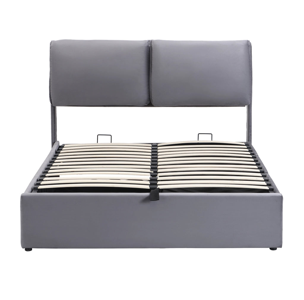 Letto imbottito grigio 140x190 cm con contenitore e 3 cassetti