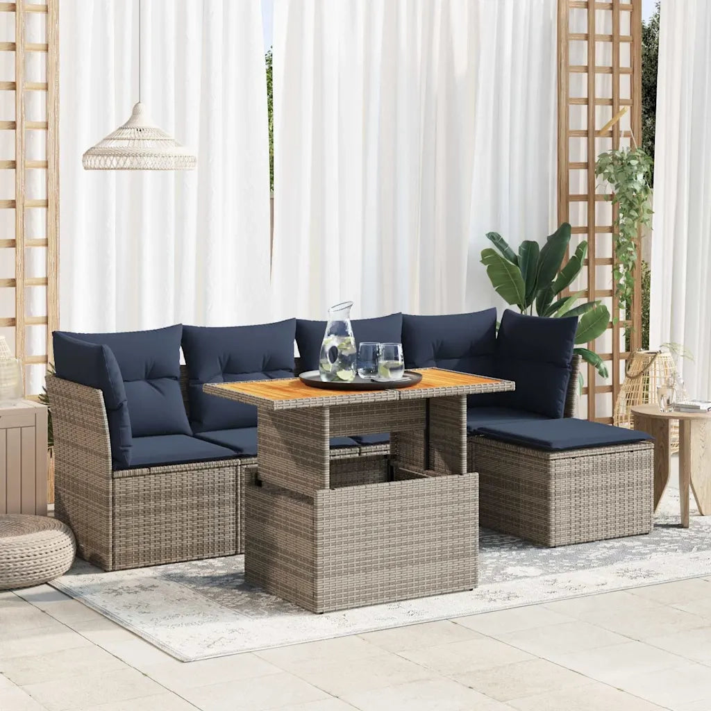 Set Divano da Giardino 6 pz con Cuscini Grigio in Polyrattan 3326917